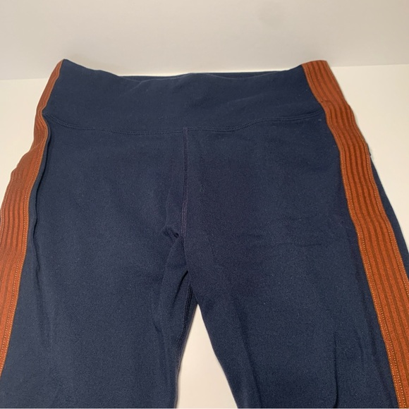 SOLD Athleta Leggings Track Tux Pants Small Navy with Brown Stripe Zip Pockets - Picture 5 of 12